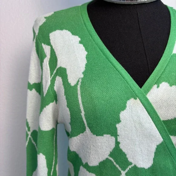 Diane von Furstenberg Target Green Ginkgo Leaf Wrap Sweater Tunic Sz Medium DVF - Picture 16 of 16